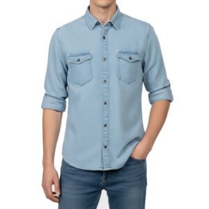 1 Pcs Denim Full Sleeve Double Poket- Sky blue